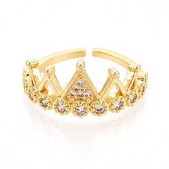Brass Micro Pave Cubic Zirconia Cuff Rings for Women&nbsp;KK-T071-70G
