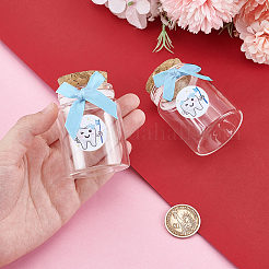 2Pcs Column Transparent Glass Baby Boy Teeth Empty Cork Bottles with Bowknot and Plastic Tooth Picture Stickers&nbsp;AJEW-NB00016