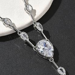 Brass Pave Clear Cubic Zirconia Y Necklaces&nbsp;NJEW-G183-06P-01