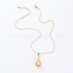 Stainless Steel & Imitation Pearl Teardrop Pendant Necklaces for Women&nbsp;GI9063