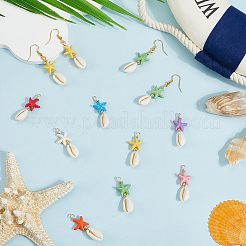 40Pcs Starfish Dyed Synthetic Turquoise & Natural Cowrie Shell Pendants&nbsp;PALLOY-SC0004-41