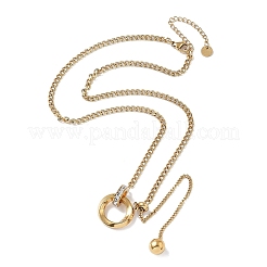 304 Stainless Steel Micro Pave Clear Cubic Zirconia Ring Pendant Twisted Chain Lariat Necklaces&nbsp;LS-NJEW-P318-01G