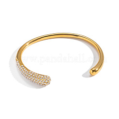 Luxury 304 Stainless Steel Micro Pave Clear Cubic Zirconia Open Cuff Bangles for Women&nbsp;UK2438