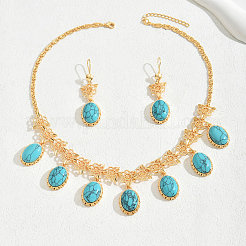 Middle Eastern Synthetic Turquoise & Alloy Oval Pendant Necklace & Earrings Sets for Wedding&nbsp;AL5666