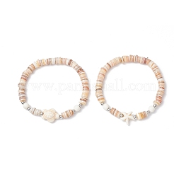2Pcs Starfish & Tortoise Natural Freshwater Shell with Synthetic Turquoise Beads Stretch Bracelets for Men Women&nbsp;BJEW-JB11744