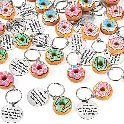 24Pcs Opaque Resin Donut & Alloy Flat Round with Quote Word Keychains&nbsp;KEYC-TAC00074