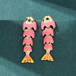 Fish Brass Micro Pave Cubic Zirconia Dangle Stud Earrings&nbsp;EJEW-C174-05G