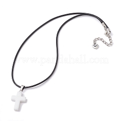 Natural White Jade Cross Pendant Necklaces&nbsp;NJEW-JN04624-05