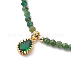 Cubic Zirconia Teardrop Pendant Necklace with Natural Emerald Beaded Chains&nbsp;NJEW-JN04121-05