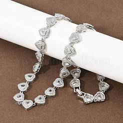 Brass Pave Clear Cubic Zirconia Heart Tennis Necklaces&nbsp;KK-CBA4547-17A-P