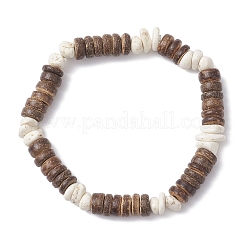 Natural Coconut & Magnesite Chip Beads Stretch Bracelets for Men Women&nbsp;BJEW-JB12457-01