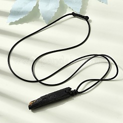 Raw Rough Natural Black Tourmaline Nuggets Pendant Adjustable Waxed Cord Necklaces for Women Men&nbsp;GG-CBA7610-12