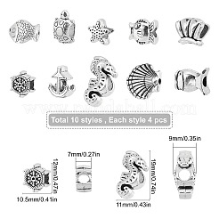 40 Pcs 10 Styles Tibetan Style Alloy European Beads&nbsp;TIBE-SC0001-30AS