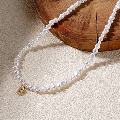 Imitation Pearl Beaded Brass Micro Pave Clear Cubic Zirconia Letter B Pendant Necklaces&nbsp;WZ6697-2