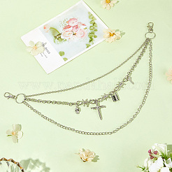 Alloy Cross Lock Key Charm 3 Layer Chain Belts for Pants&nbsp;AJEW-WH20070-056