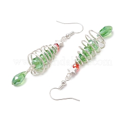 Christmas Tree with Star Brass Wired Glass Dangle Earrings&nbsp;EJEW-JE06126