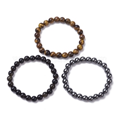 3Pcs 3 Styles Natural & Synthetic Mixed Gemstone Round Beaded Stretch Bracelets Set&nbsp;BJEW-JB10139-05
