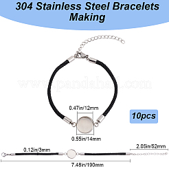 10Pcs Milan Cord & 304 Stainless Steel Bracelets Making&nbsp;MAK-BBC0001-18