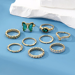 9Pcs Alloy with Rhinestone Finger Rings Sets&nbsp;FS-WG5AB7E-01