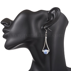 Handmade Round with Flower Printed Dangle Earrings&nbsp;EJEW-JE06800