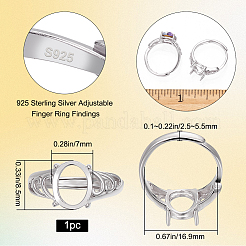 1Pc Rhodium Plated 925 Sterling Silver Adjustable Ring Findings&nbsp;STER-BBC0006-03