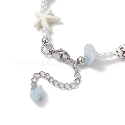 Summer Natural Dyed Aquamarine & Round White Jade & Natural Sea Shell & Shell Pearl & Synthetic Turquoise Starfish Beaded Anklets&nbsp;AJEW-AN00693