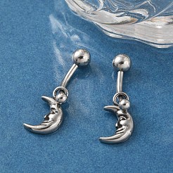 Crescent Moon Face 316 Surgical Stainless Steel Dangle Belly Button Rings&nbsp;EJEW-G416-14AS