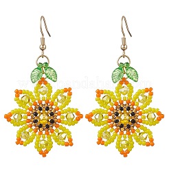304 Stainless Steel Glass Flower Dangle Earrings&nbsp;EJEW-MZ00519