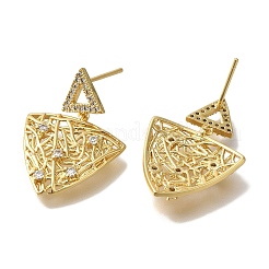 Rack Plating Brass Micro Pave Clear Cubic Zirconia Stud Earrings&nbsp;EJEW-U011-07G