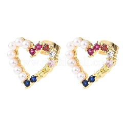 Hollow Heart Brass Micro Pave Cubic Zirconia Stud Earrings&nbsp;EJEW-A152-05G