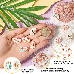 60Pcs 6 Style Printed Natural Cowrie Shell Beads&nbsp;SSHEL-CW0001