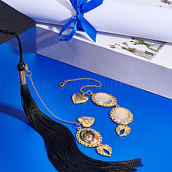2Pcs 2 Styles Brass & Alloy Heart Wing Graduation Tassel Memorial Photo Charms&nbsp;HJEW-PH02195-02