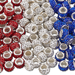 120Pcs 3 Colors Polymer Clay Rhinestone European Large Hole Beads with Silver Color Plated Brass Cores&nbsp;FPDL-LT0001-01A