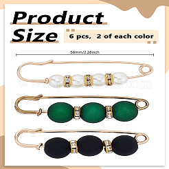 6Pcs 3 Colors Imitation Pearl Safety Pin Brooches&nbsp;JEWB-LP0004-98