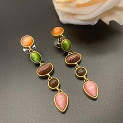 Oval with Teardrop Alloy Resin Dangle Stud Earrings&nbsp;FS-WG7FB0B-01