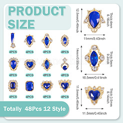 48Pcs 12 Styles Alloy Rhinestone Cabochons&nbsp;MRMJ-TA0001-45C