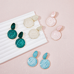 4 Pairs 4 Colors Alloy Enamel Flat Round Dangle Stud Earrings for Women&nbsp;EJEW-FI0002-65