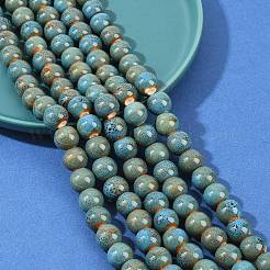 Handmade Fancy Antique Glazed Porcelain Ceramic Round Beads Strands&nbsp;PORC-L019-13mm-09