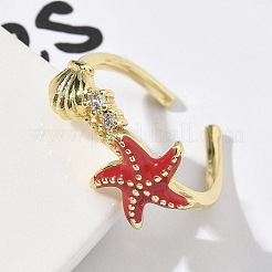 Brass Micro Pave Cubic Zirconia Cuff Rings&nbsp;RJEW-H256-11G