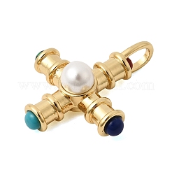Brass with Synthetic Malachite & Turquoise and ABS Plastic Pearl Pendants&nbsp;X-KK-L267-02G