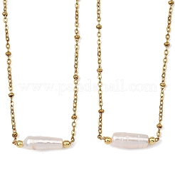 Natural Baroque Keshi Pearl Column Pendant 304 Stainless Steel Satellite Chain Necklaces&nbsp;NJEW-JN06338-01
