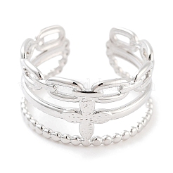 Non-Tarnish 304 Stainless Steel Flower Open Cuff Rings&nbsp;RJEW-K273-16P