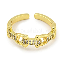 Rack Plating Brass Micro Pave Cubic Zirconia Link Chains Open Cuff Rings for Women&nbsp;RJEW-I104-10G