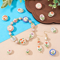9Pcs 9 Styles Flower Theme Handmade Porcelain Beads&nbsp;PORC-TA0002-29