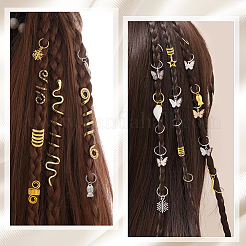 120Pcs 12 Styles Alloy & Iron Dreadlocks Hair Rings Decoration&nbsp;OHAR-SC0001-18A