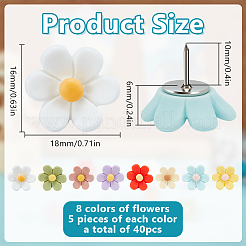 40Pcs 8 Colors Flower Resin Drawing Pins&nbsp;AJEW-DR00044