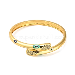 Brass Micro Pave Clear Cubic Zirconia Eye Enamel Bangles for Women&nbsp;BJEW-M312-14G