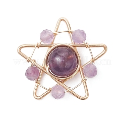5Pcs 5 Styles Synthetic Turquoise & Natural Amethyst & Carnelian & Dyed Lapis Lazuli & Green Aventurine & Apatite Copper Wire Wrapped Pendants&nbsp;PALLOY-TA00368