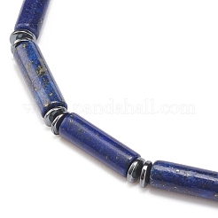 Natural Lapis Lazuli(Dyed) Column & Synthetic Hematite Stretch Bracelet&nbsp;BJEW-JB08458-03