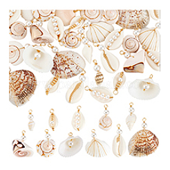 44Pcs 11 Styles Natural Mixed Shell & Shell Pearl Pendants&nbsp;PALLOY-PH01922